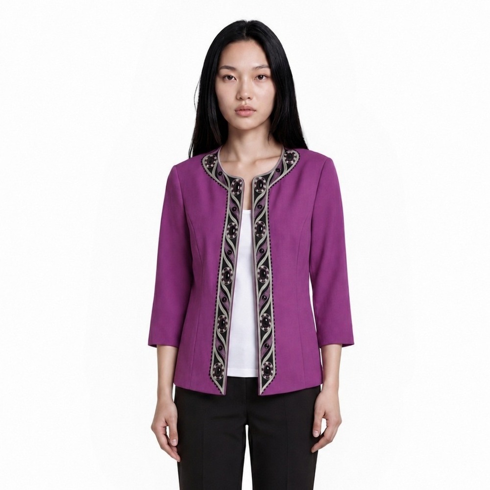 Bob‎ Mackie Wearable Art Jacket Women's Size Medium Purple Sequin Beaded Y2K